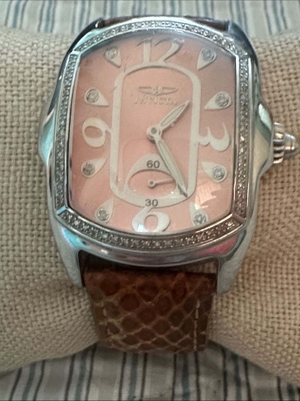 Invicta Pink Dial Women's Watch with Brown Leather Strap